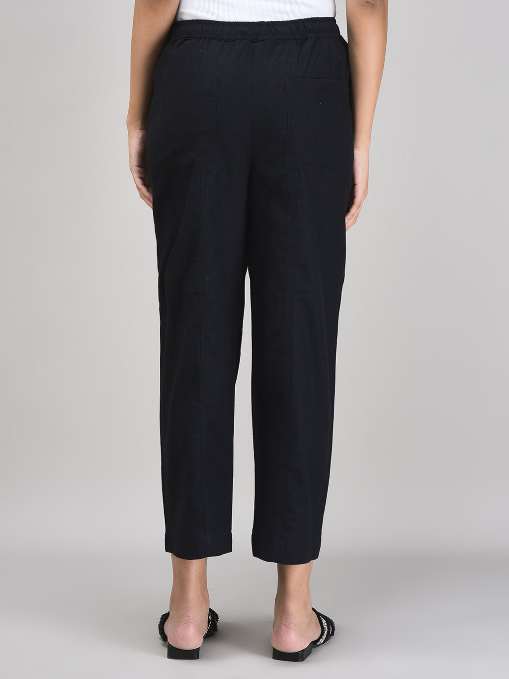 Women’s Black Linen Pants – Tapered Fit with Elastic Waist
