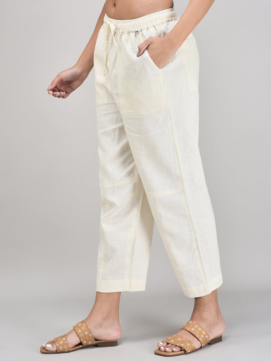 Women’s Beige Linen Pants – Pull-On Tapered Summer Bottoms