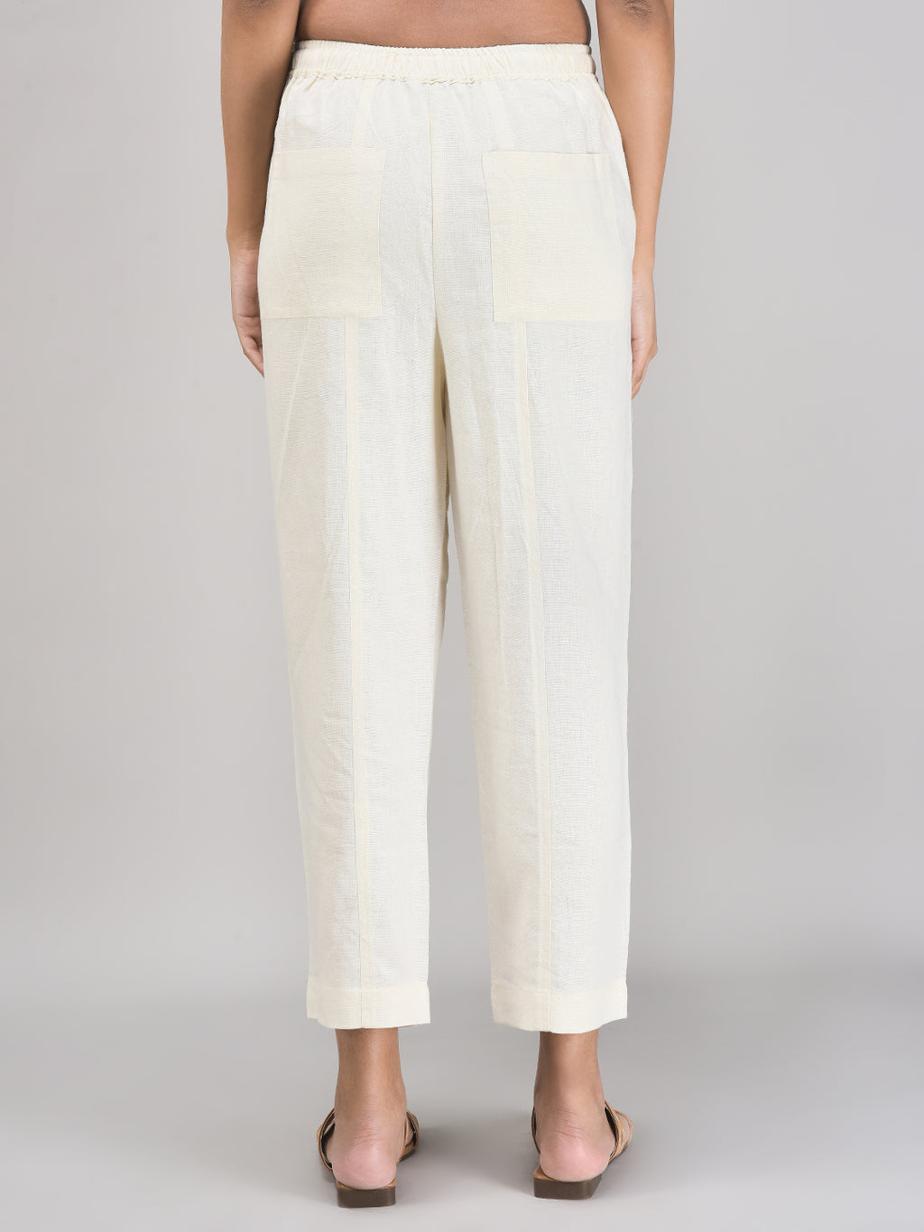 Women’s Beige Linen Pants – Pull-On Tapered Summer Bottoms