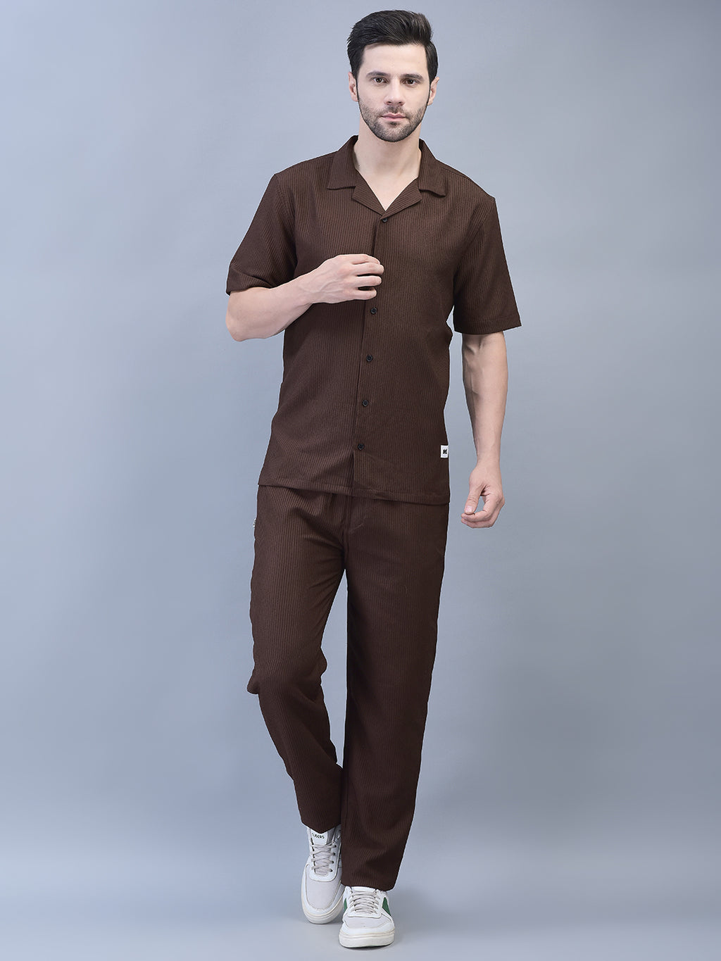 Men’s brown textured co-ord set front view