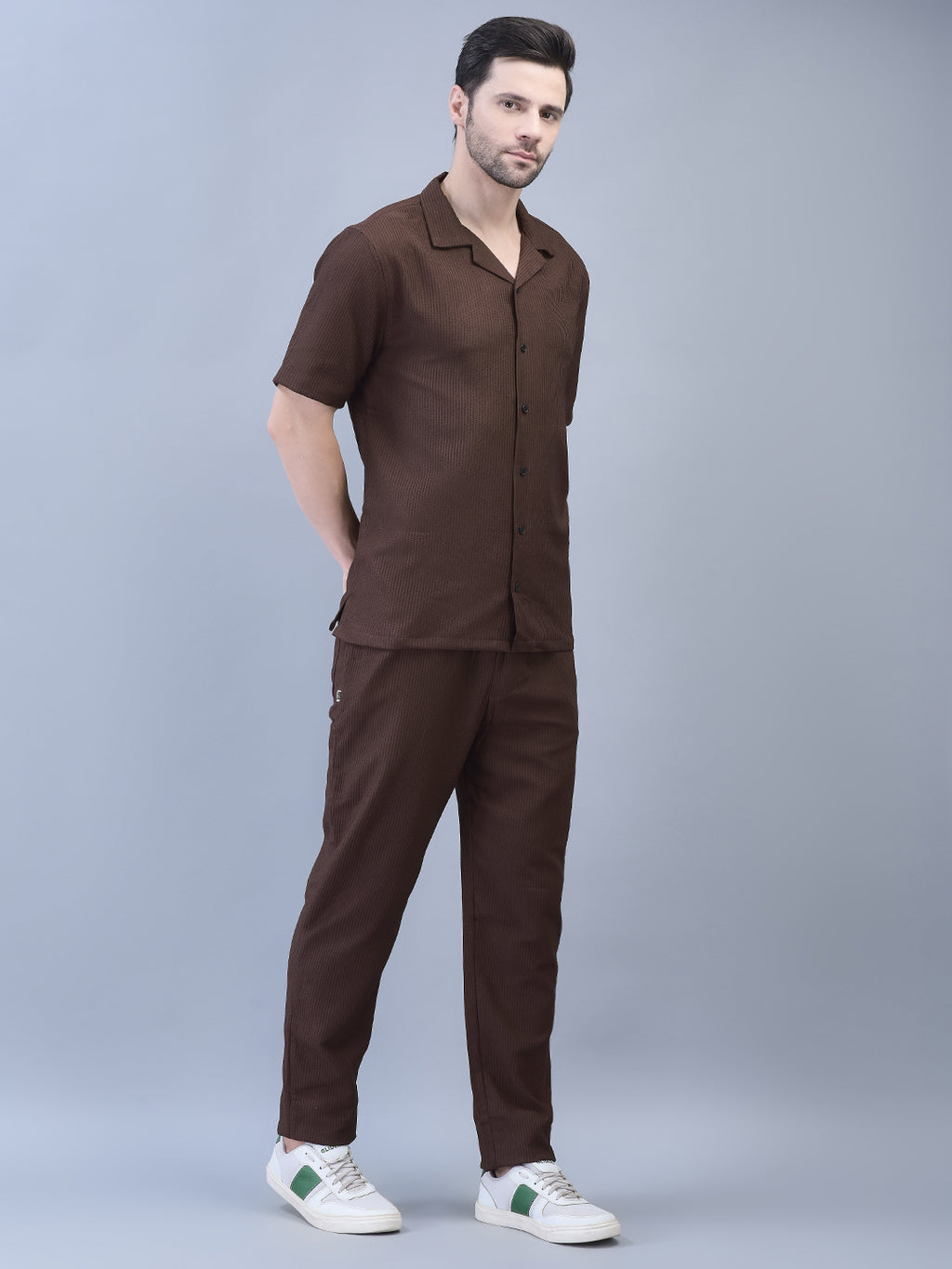 Relaxed fit brown co-ord set men summer look