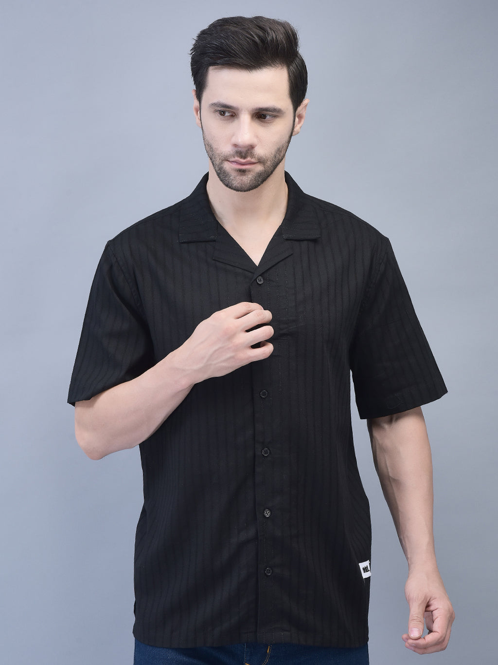 BLACK SELF TEXTURED SHIRT