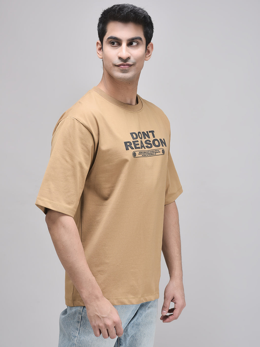 Brown cotton puffer print t-shirt – streetwear side angle