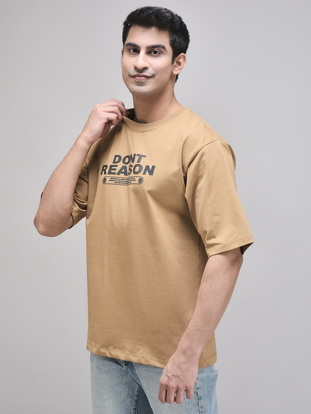 Relaxed brown oversized tee with bold typography front print