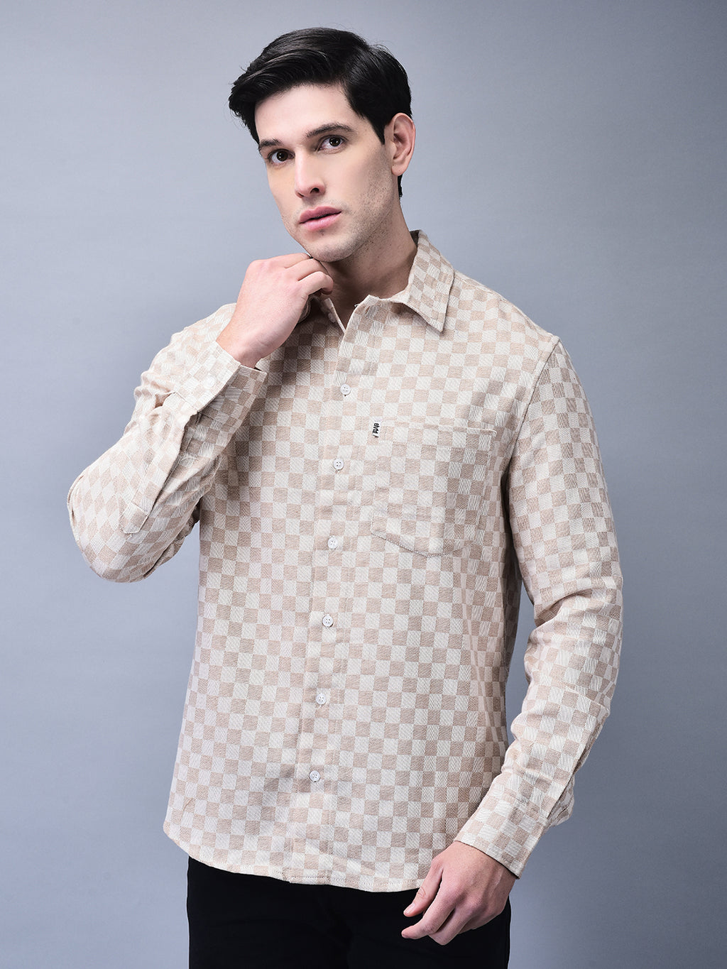 UNISEX BEIGE TEXTURED OVERSIZED SHIRT