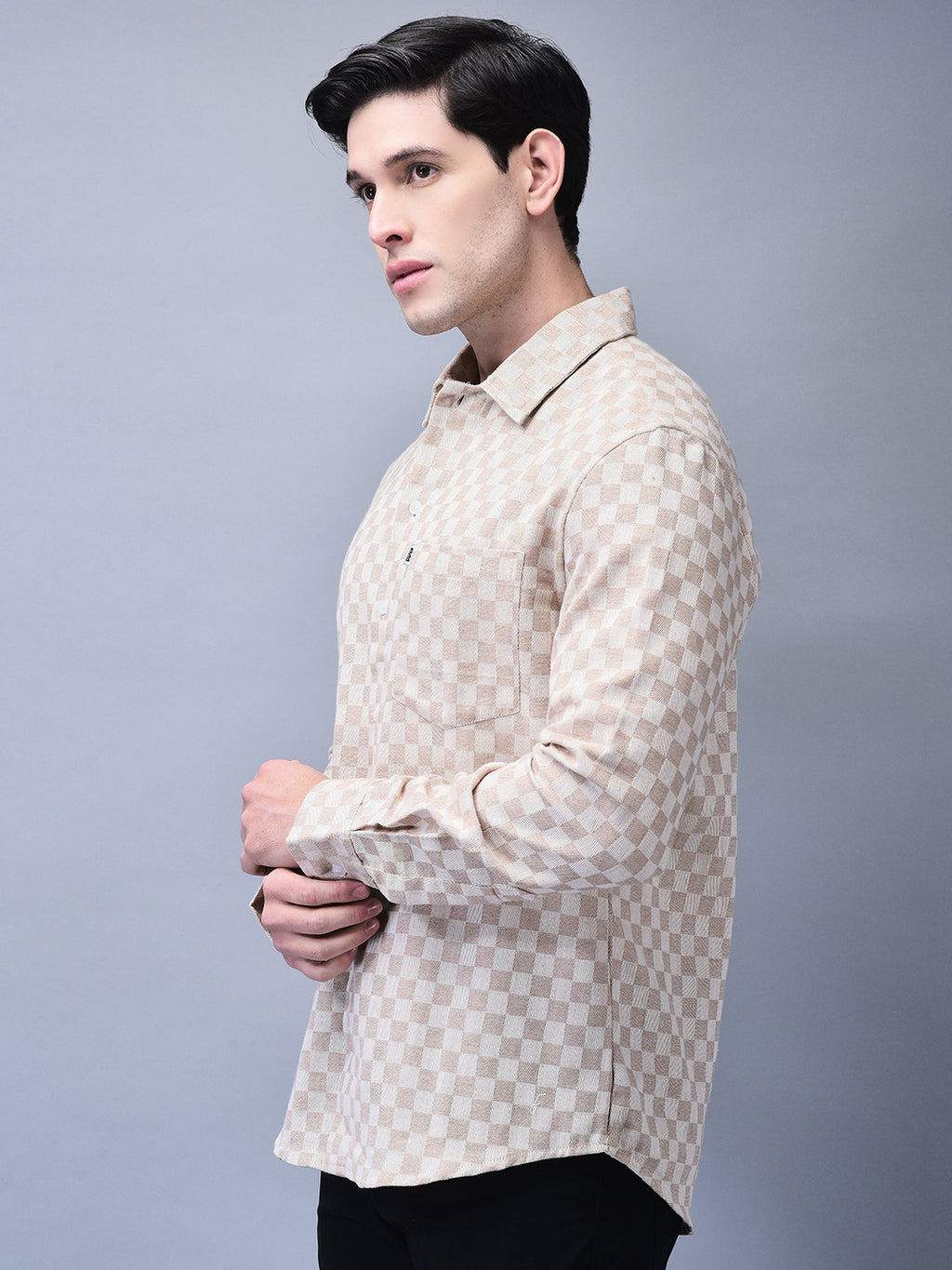 UNISEX BEIGE TEXTURED OVERSIZED SHIRT