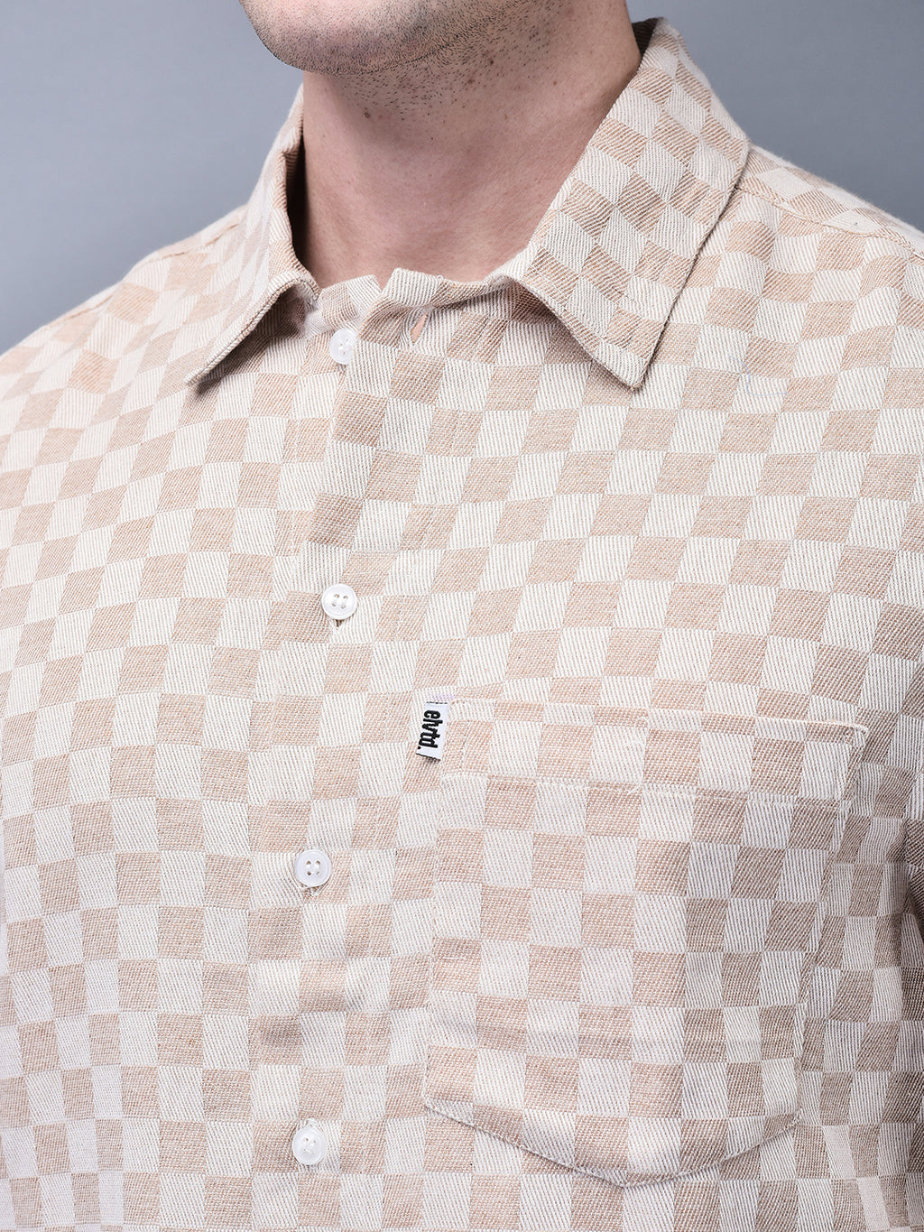 UNISEX BEIGE TEXTURED OVERSIZED SHIRT
