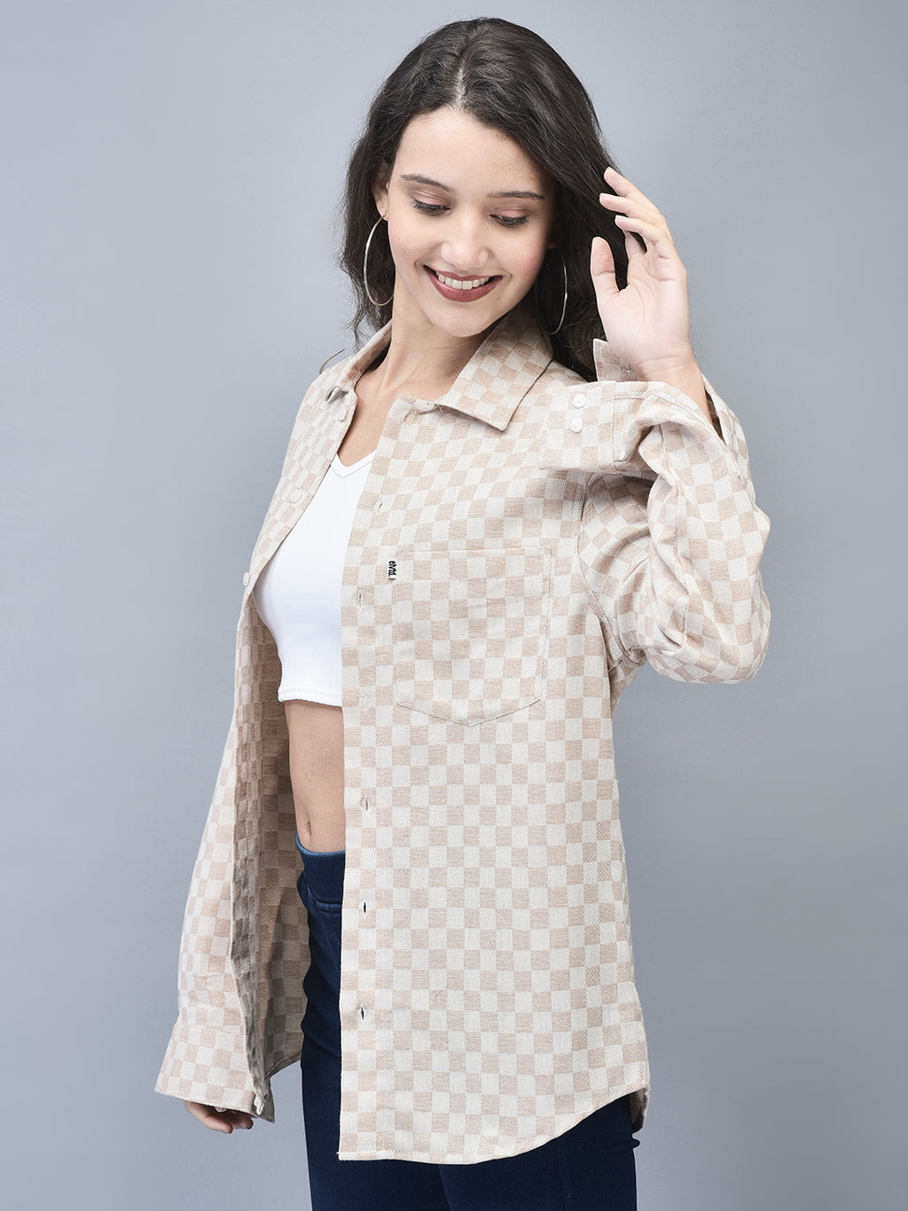 UNISEX BEIGE TEXTURED OVERSIZED SHIRT