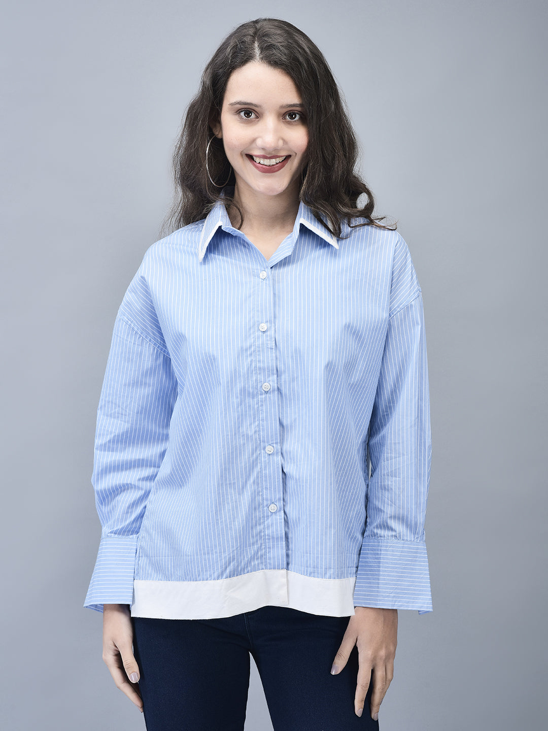 PINSTRIPES BLUE COTTON SHIRT