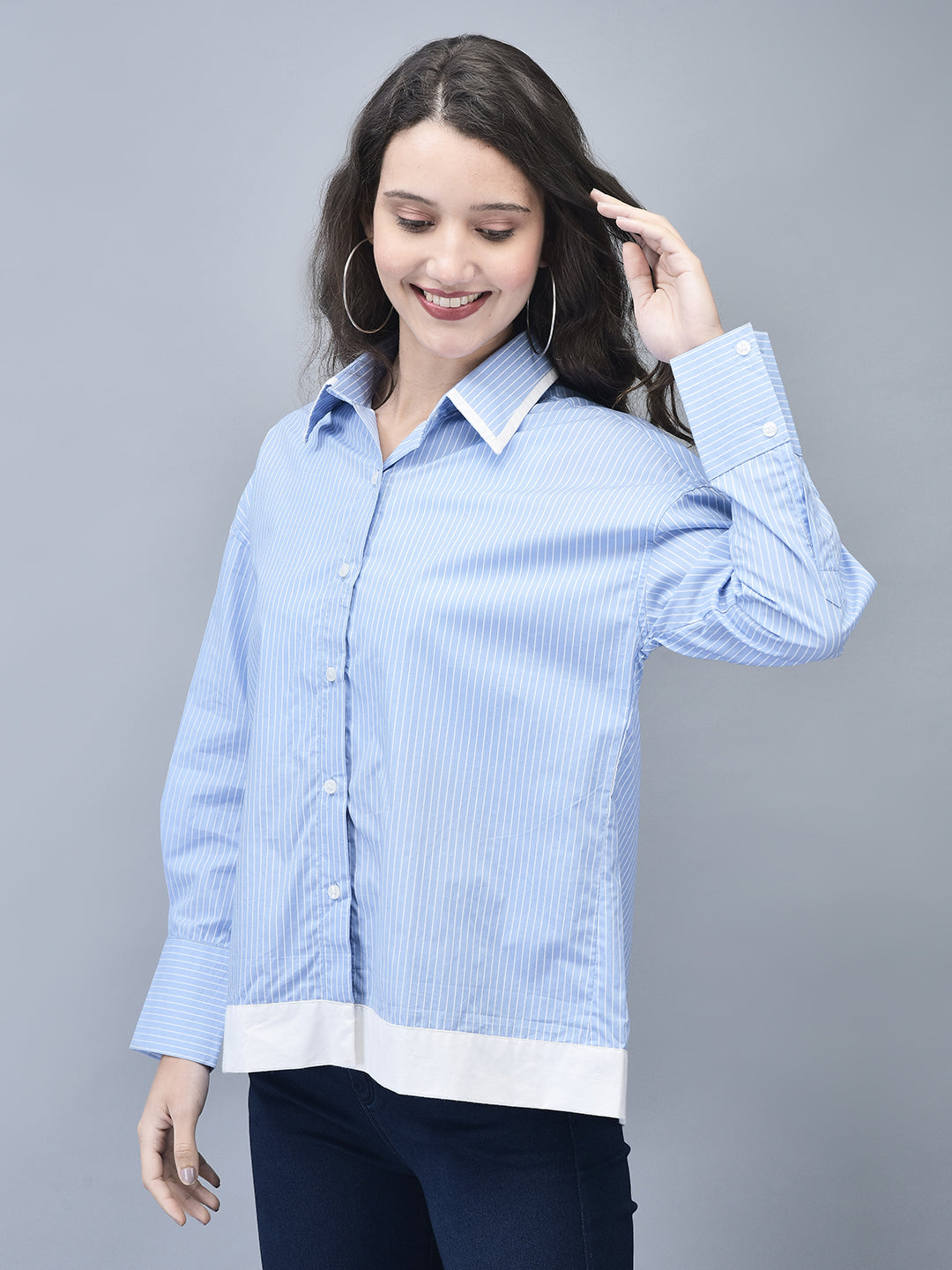 PINSTRIPES BLUE COTTON SHIRT