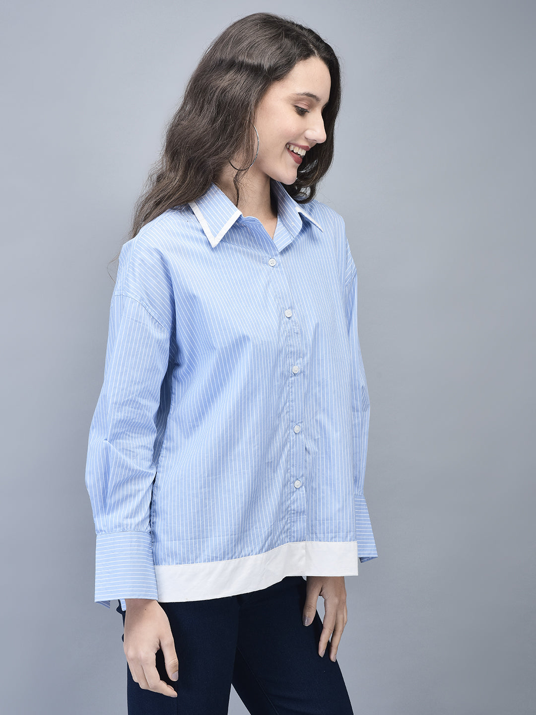 PINSTRIPES BLUE COTTON SHIRT